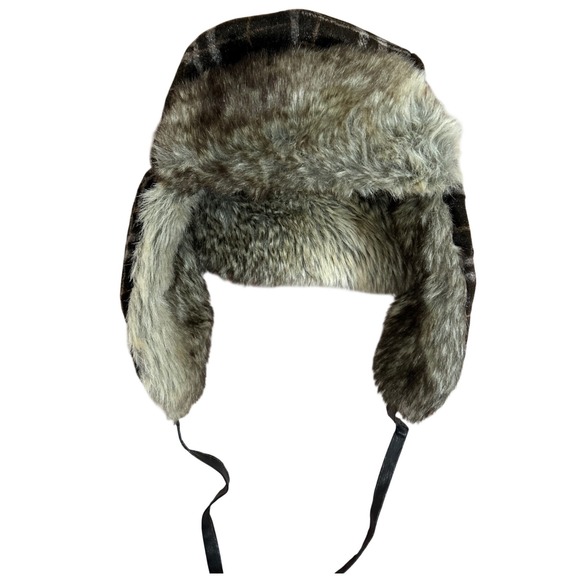 Champs Sports Other - Champs Sports Trapper Hat Brown Plaid Faux Fur Ushanka Aviator Winter Cap Mens